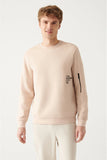 Avva Men's Beige Crew Neck Printed Sweatshirt