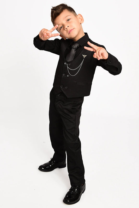 Entel Boy's Black Chain Tie Tuxedo Suit