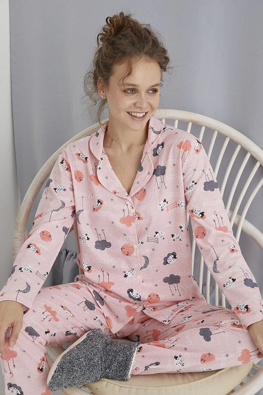 Strawberry Women's Pink Cotton Buttoned Pajama
