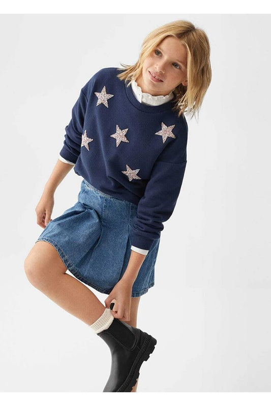 Mango Kids Girl's Navy Blue Star Beaded Sweatshirt