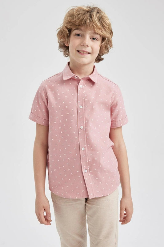 Defacto Boy's Patterned Poplin Short Sleeve Shirt