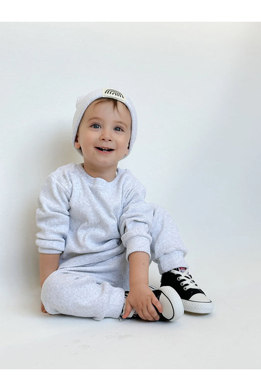 MiaBaby Baby Grey Cotton Beret 3-Piece Baby Set