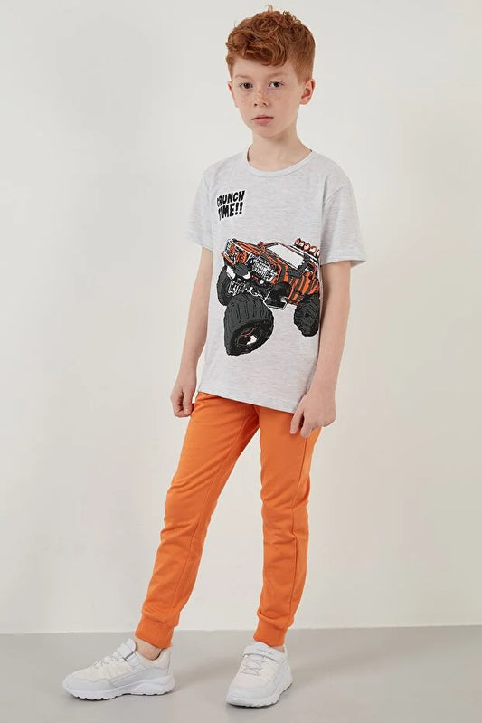 Lela Boy's Grey Printed Cotton T-Shirt
