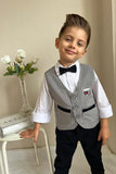 Pollito Boy's Striped Gray Navy Blue Two Pocket Vest 4-Piece Suit