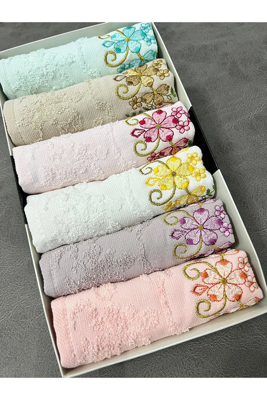 Ayhan Home Kitchen 6-Piece Embroidered 30x50 Boxed Colorful Towels