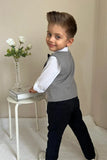 Pollito Boy's Striped Gray Navy Blue Two Pocket Vest 4-Piece Suit