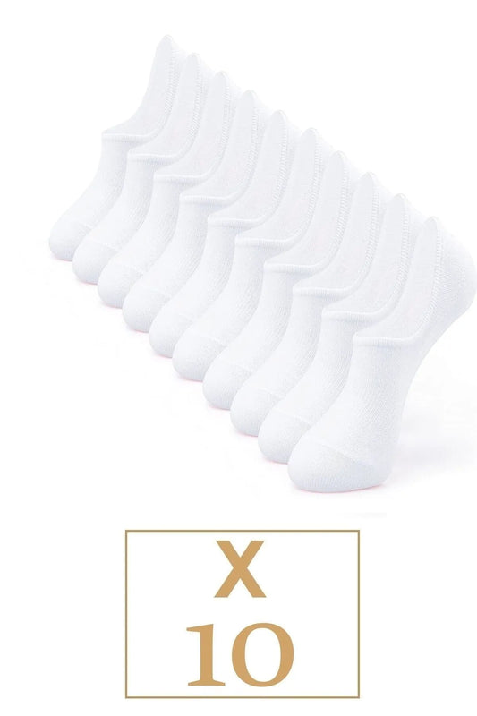 BGK Men's White 10 Pack Cotton Invisible Sneakers Socks