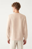 Avva Men's Beige Crew Neck Printed Sweatshirt