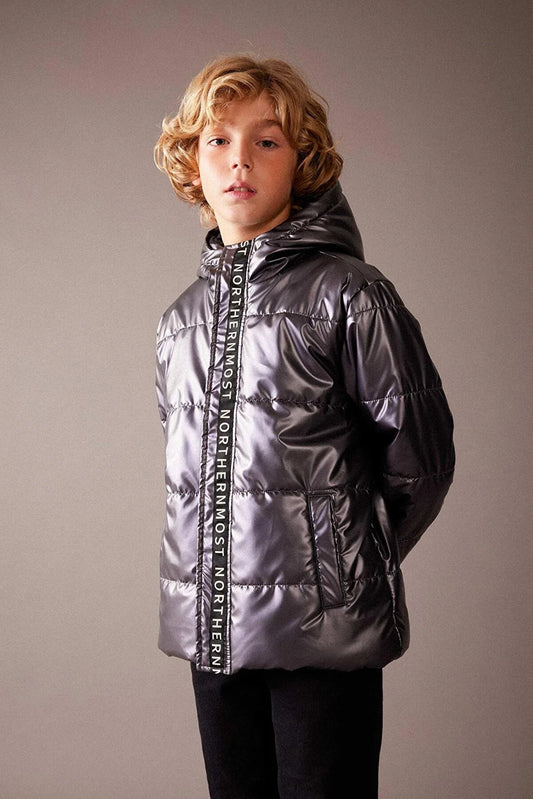 Defacto Boy's Black Repellent Hooded Fleece Lined Coat