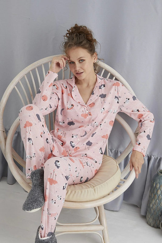 Strawberry Women's Pink Cotton Buttoned Pajama