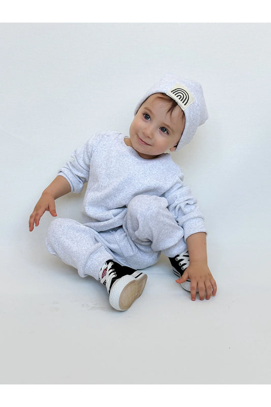 MiaBaby Baby Grey Cotton Beret 3-Piece Baby Set