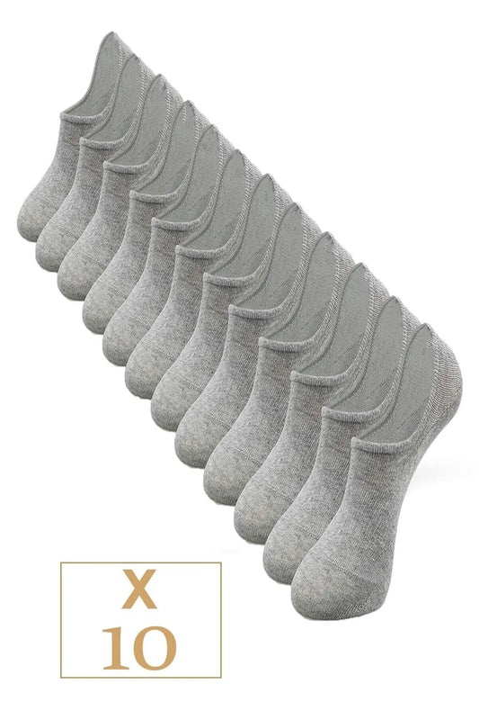BGK Men's Grey 10 Pack Cotton Invisible Sneakers Socks