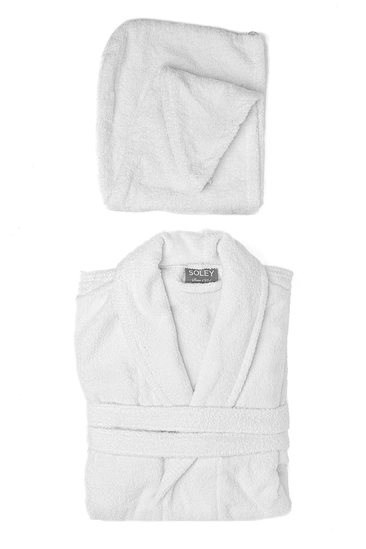 Soley Women's White Maida Extra Soft 100% Cotton Hair Cap & Bathrobe