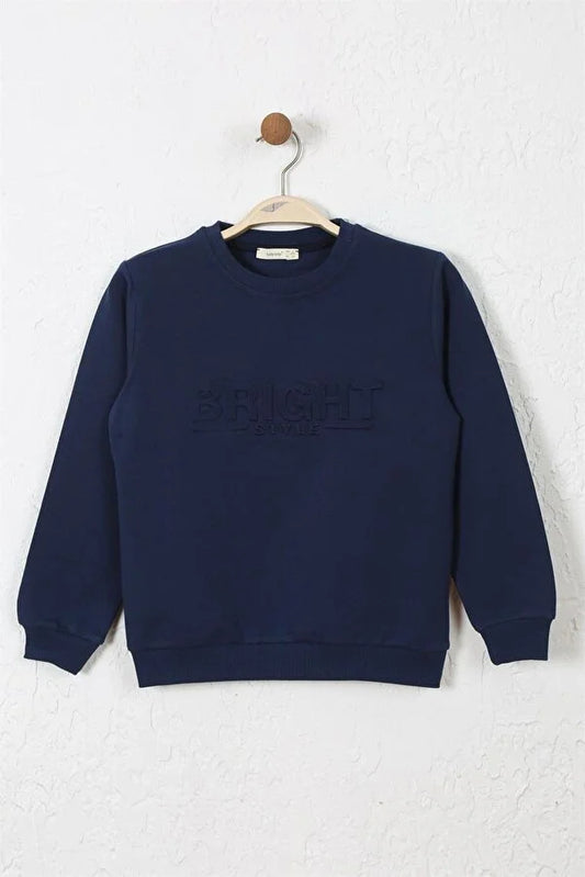 Barmy Boy's Navy Blue Embossed Print Boy Sweatshirt