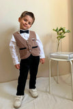 Pollito Boy's Striped Beige Navy Blue Two-Pocket Vest 4-Piece Suit