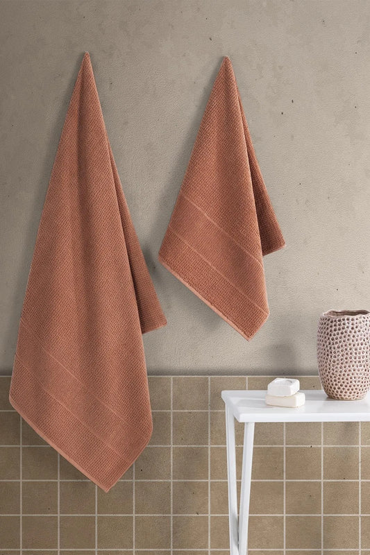 Zeynep Textile Bathroom Brown 50x90 - 70x140 Cm 2-Piece 100% Cotton Towel
