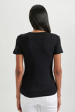 Defacto Women's Black Slim Fit V Neck Short Sleeve T-Shirt