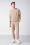 Grimelange Men's Beige Soft Fabric Embroidered Small Size Tracksuit