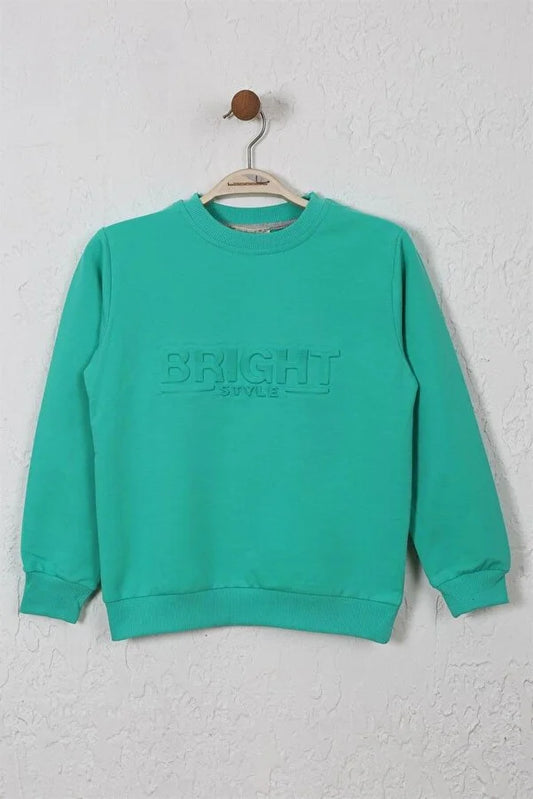 Barmy Boy's Light Green Embossed Print Boy Sweatshirt