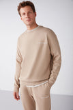 Grimelange Men's Beige Soft Fabric Embroidered Small Size Tracksuit