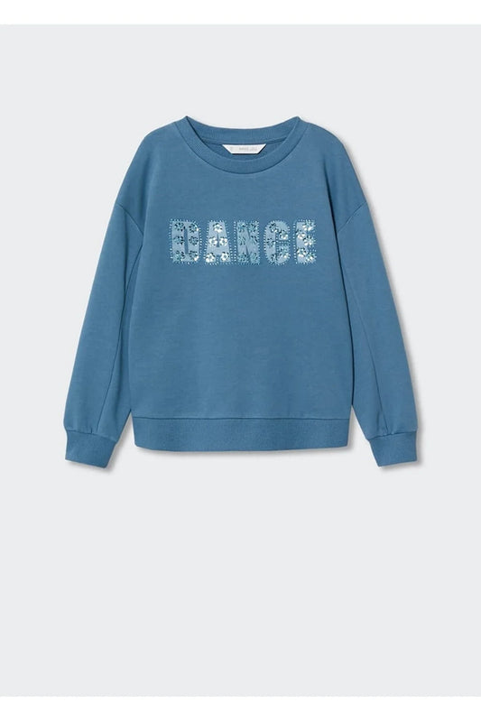 Mango Kids Girl's Blue Text Embroidered Sweatshirt