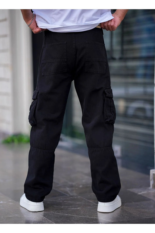 Tarz Cool Men's Black Cargo Pocket Baggy Pants