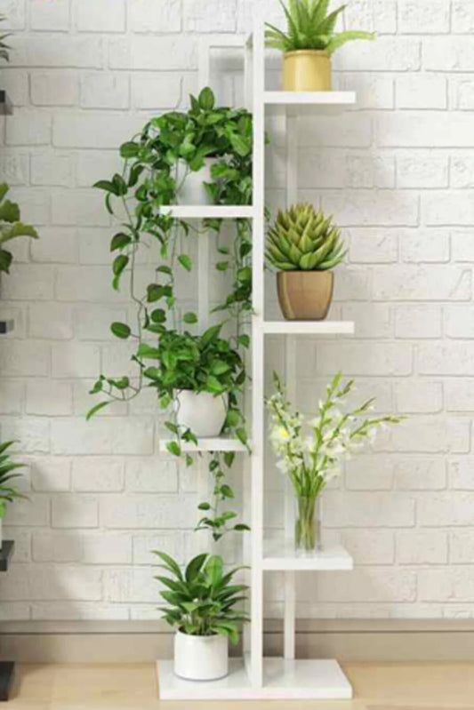 Adım Shops Garden 6 Compartment Shelf Vertical White with Metal Frame Flower Pot
