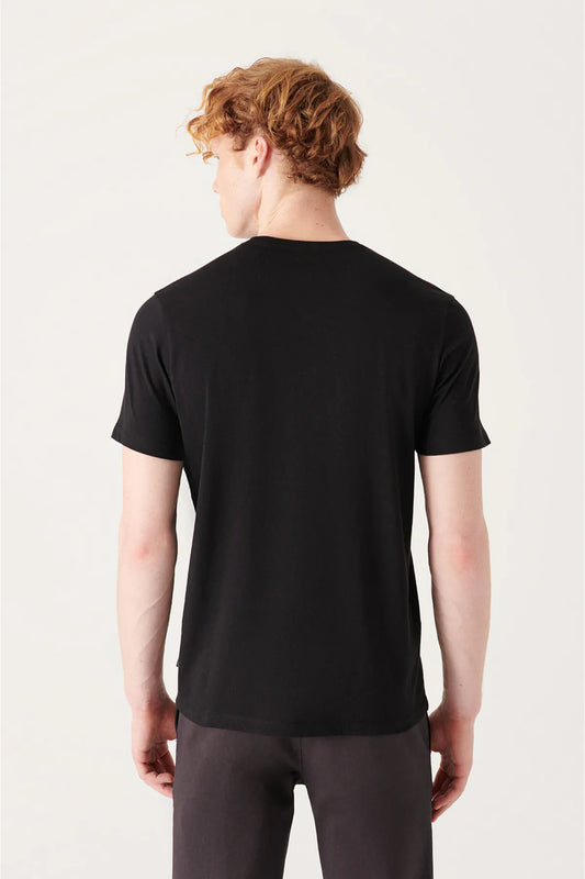 Avva Men's Black 100% Cotton Breathable Crew Neck Standard Fit Regular Cut T-shirt