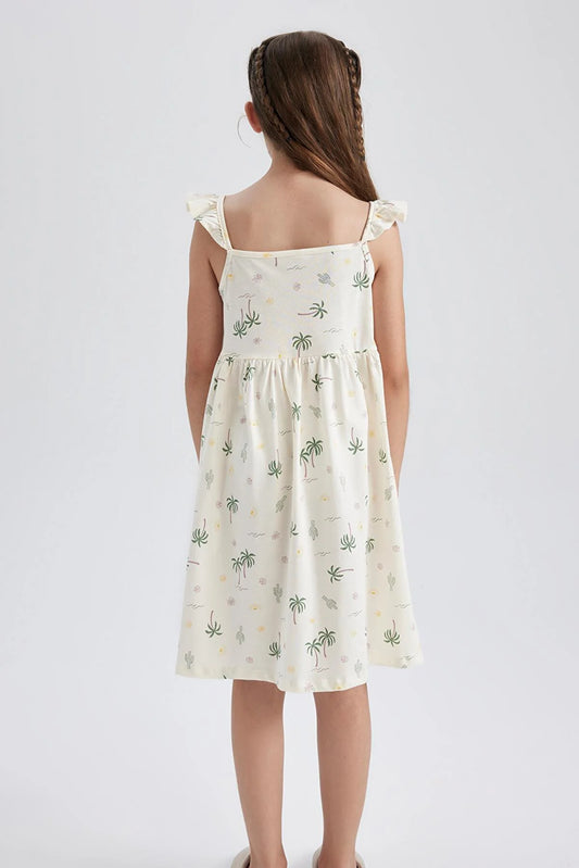 Defacto Girl's White Floral Strap Dress