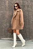 By Gecce Women's Camel Sleeve Detailed Double Pocket Lined Cashmere Coat