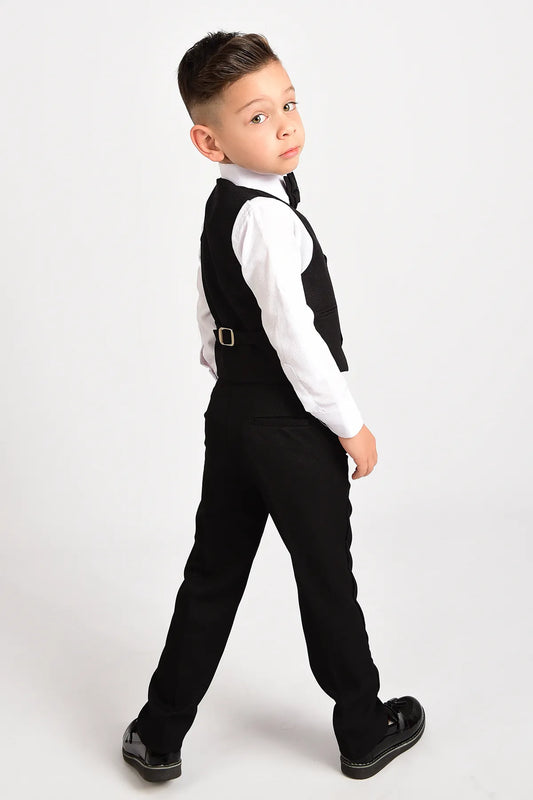 Entel Boy's Black Chain Tuxedo Vest and Bow Tie Suit