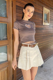 Trend Alacatı Style Women's Beige Waist Belted Pleated Gabardine Shorts Skirt