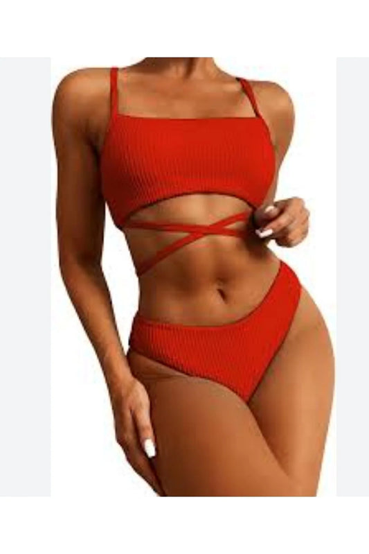 Sed moda Women's Red Cross Lacing Bikini Set