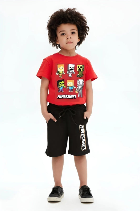 Minecraft Boy's Characters Printed  Capri T-shirt Sets