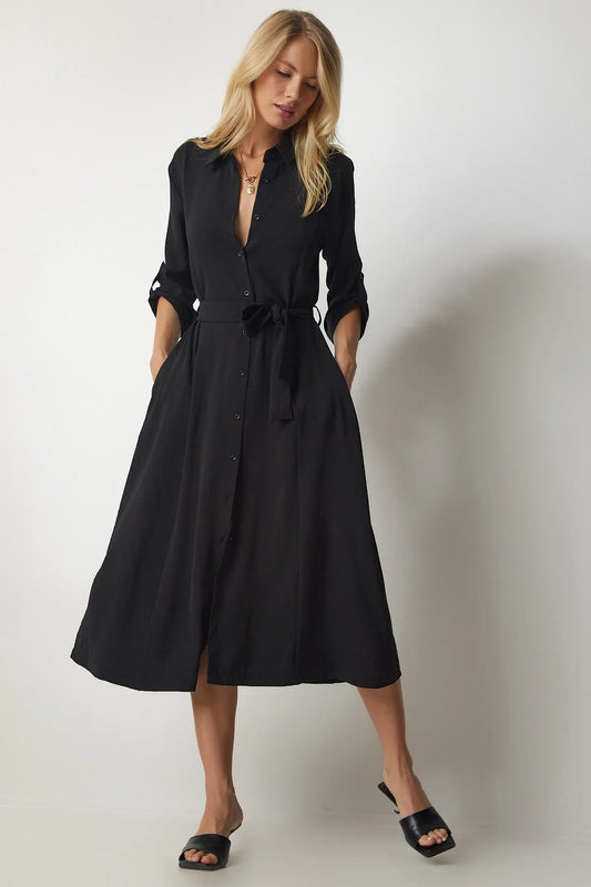 Happiness Istanbul Women's Belted Shirt Dress