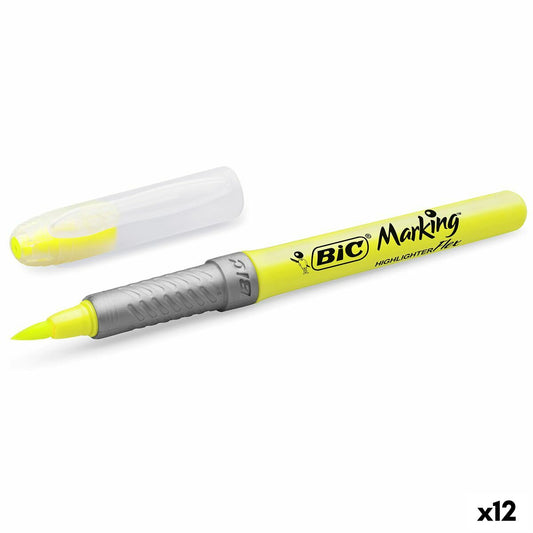 Fluorescent Marker Bic Highlighter Flex Yellow 12 Pieces