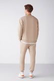 Grimelange Men's Beige Soft Fabric Embroidered Small Size Tracksuit