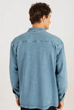 Tudors Men's Denim Double Pocket Flap Snap Fasten Blue Shirt