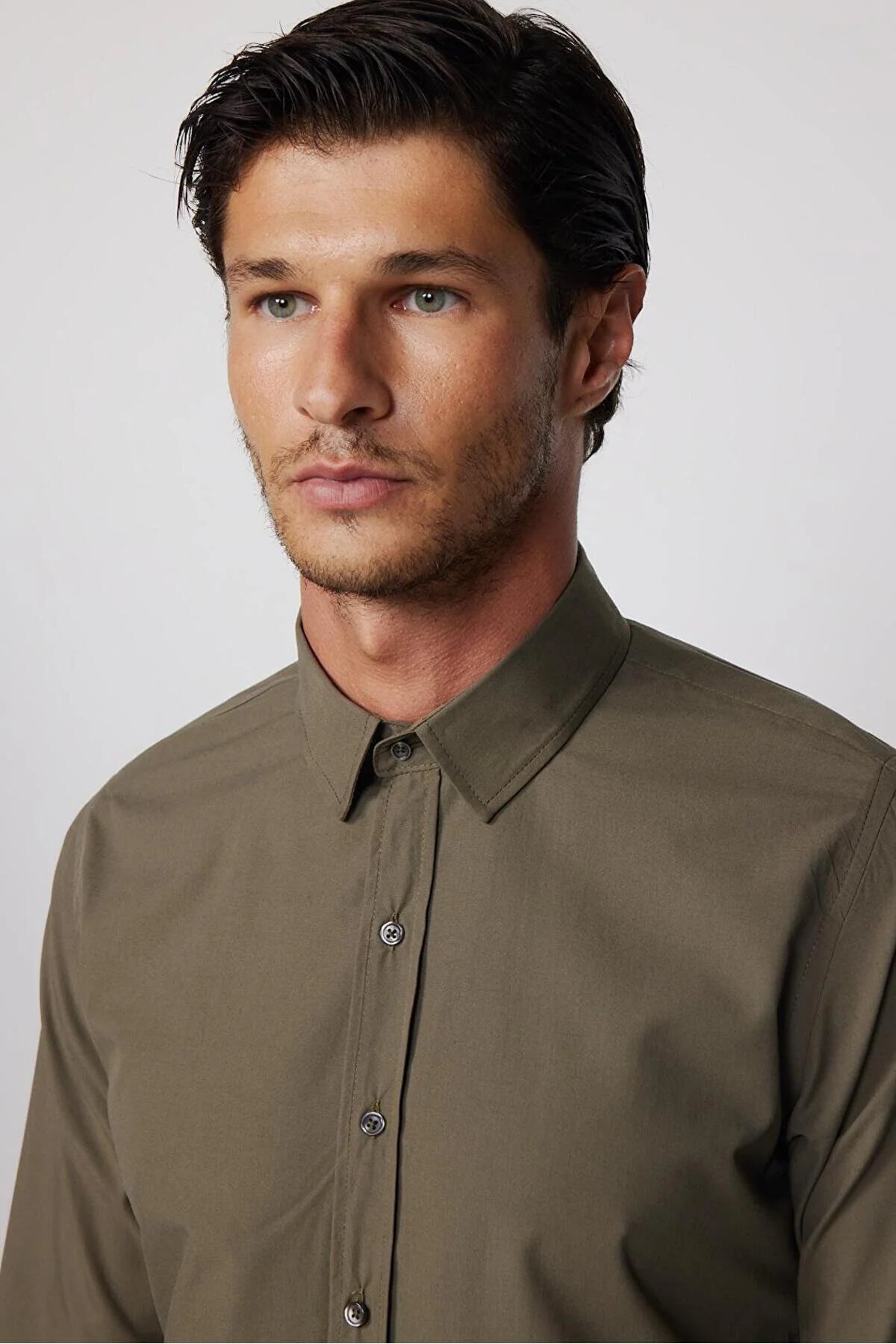 Tudors Men's Khaki Slim Fit Cotton Shirt