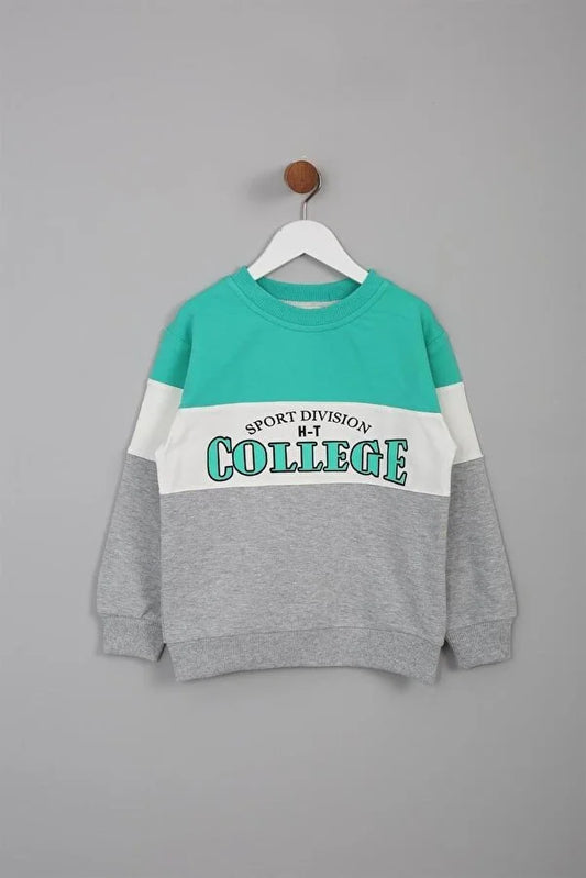 Barmy Boy's Green College Font Printed Sweatshirt