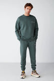 Grimelange Men's Dark Green Soft Fabric Embroidered Tracksuit