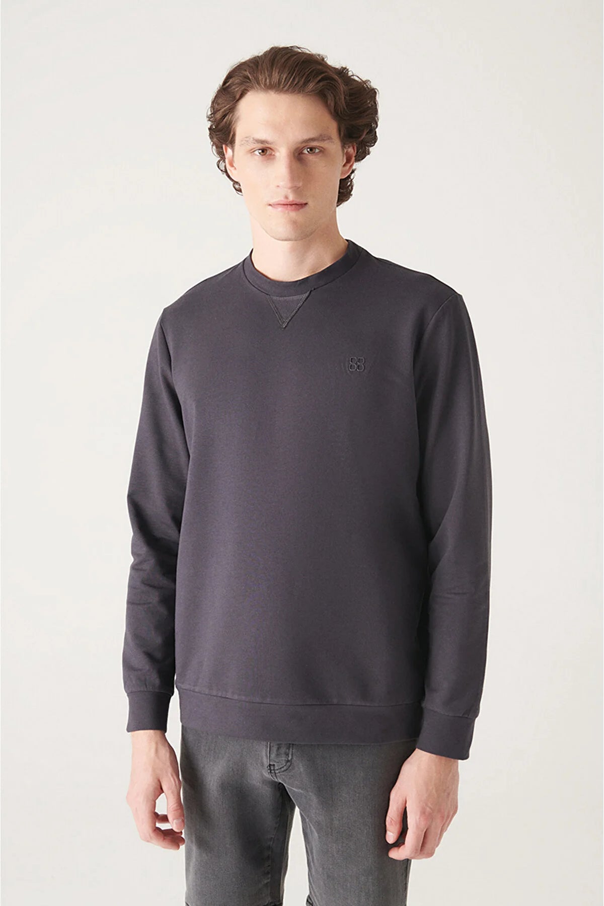 Avva Men's Anthracite Crew Neck Cotton Sweatshirt