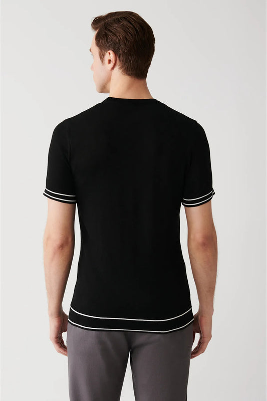 Avva Men's Black Crew Neck Soft Handle Ribbed Standard Fit Normal Cut Knitwear T-shirt