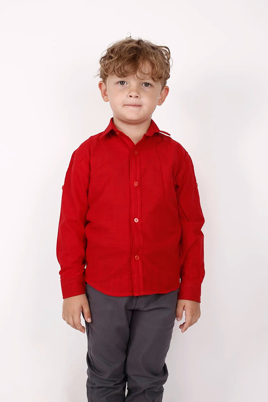 Fatella Boy's Red Collar Long Sleeve Shirt