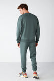 Grimelange Men's Dark Green Soft Fabric Embroidered Tracksuit