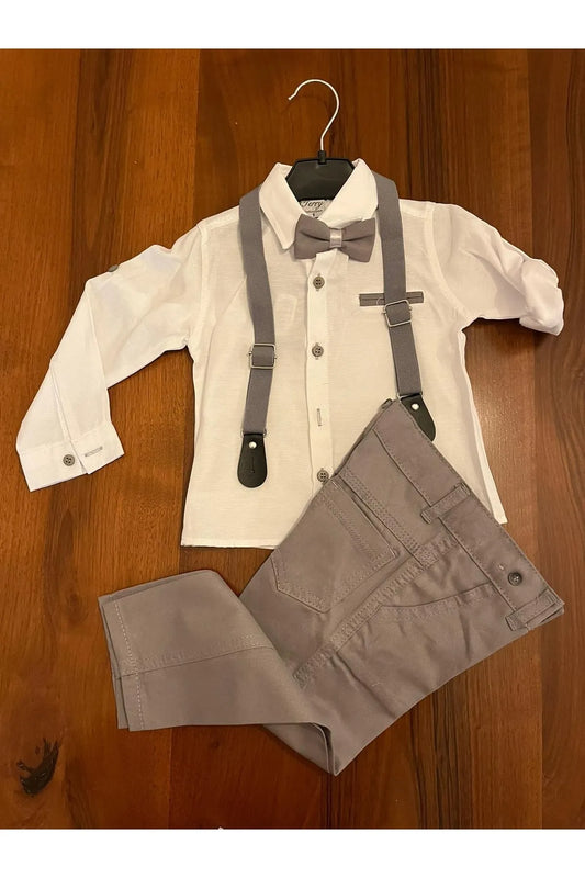 Terry Boy's Grey Shirt Trouser Suspender Suit