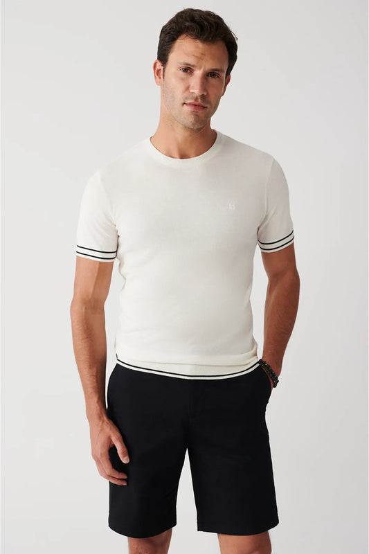 Avva Men's White Crew Neck Soft Handle Ribbed Standard Fit Normal Cut Knitwear T-shirt