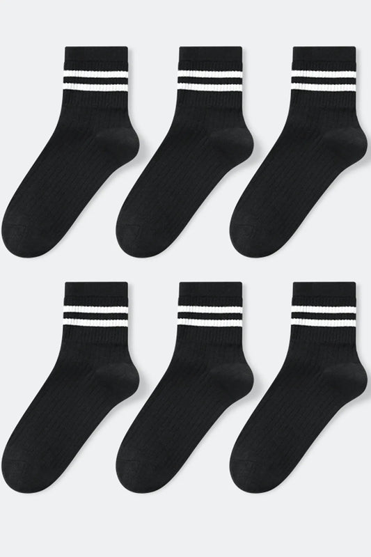 BGK Men's Black 6-pack Striped Tennis Socks