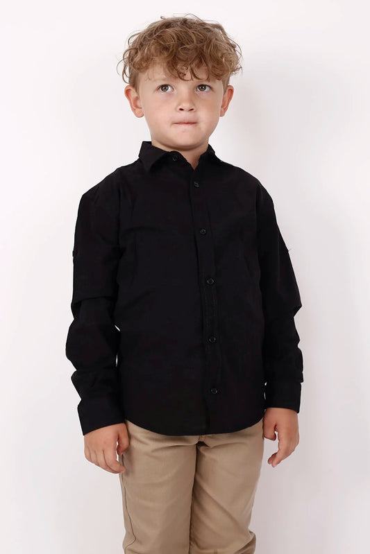 Fatella Boy's Black Collar Long Sleeve Shirt