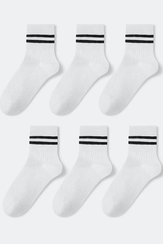 BGK Men's White 6-pack Striped Tennis Socks